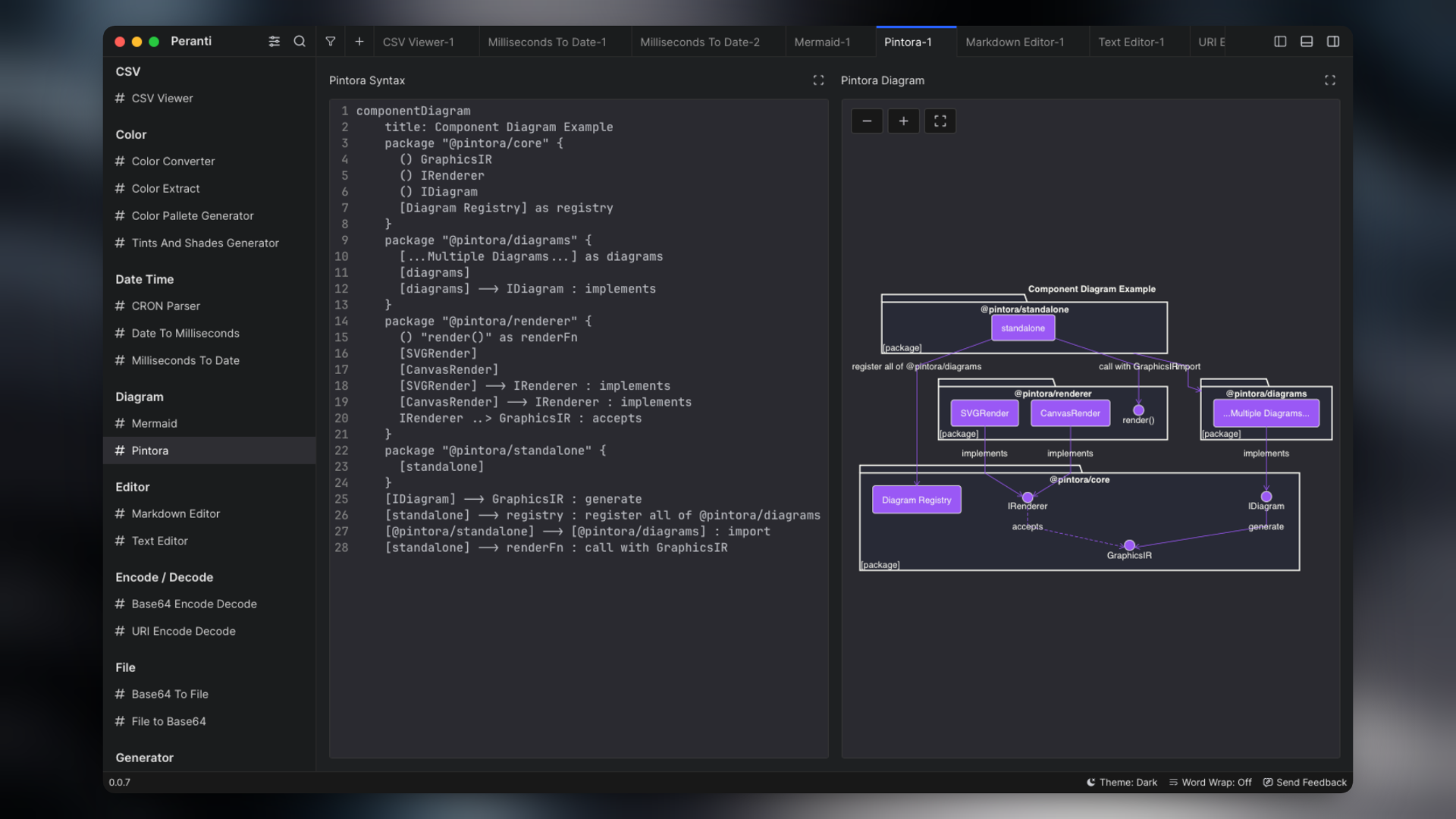 Peranti dark mode screenshot